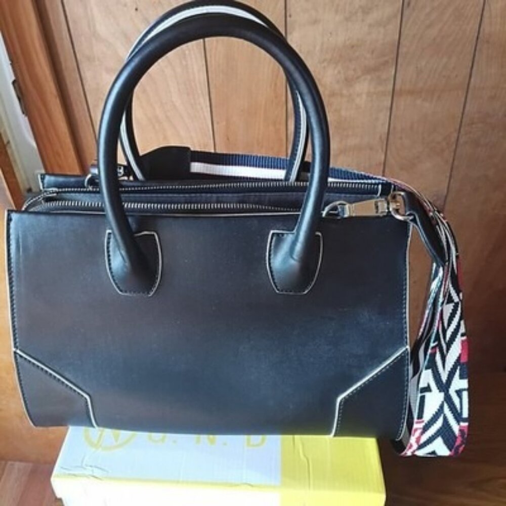 JustFab Black Structured Satchel Handbag Top Handle w/ Crossbody Strap – New